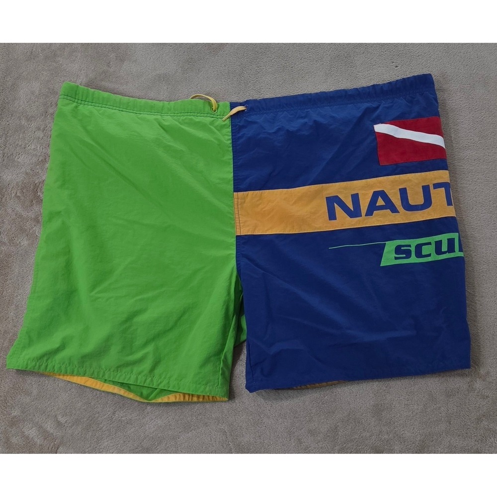 Vintage Y2K Nautica Scuba Swim Trunks Shorts Lined Size XL 50" colorblock